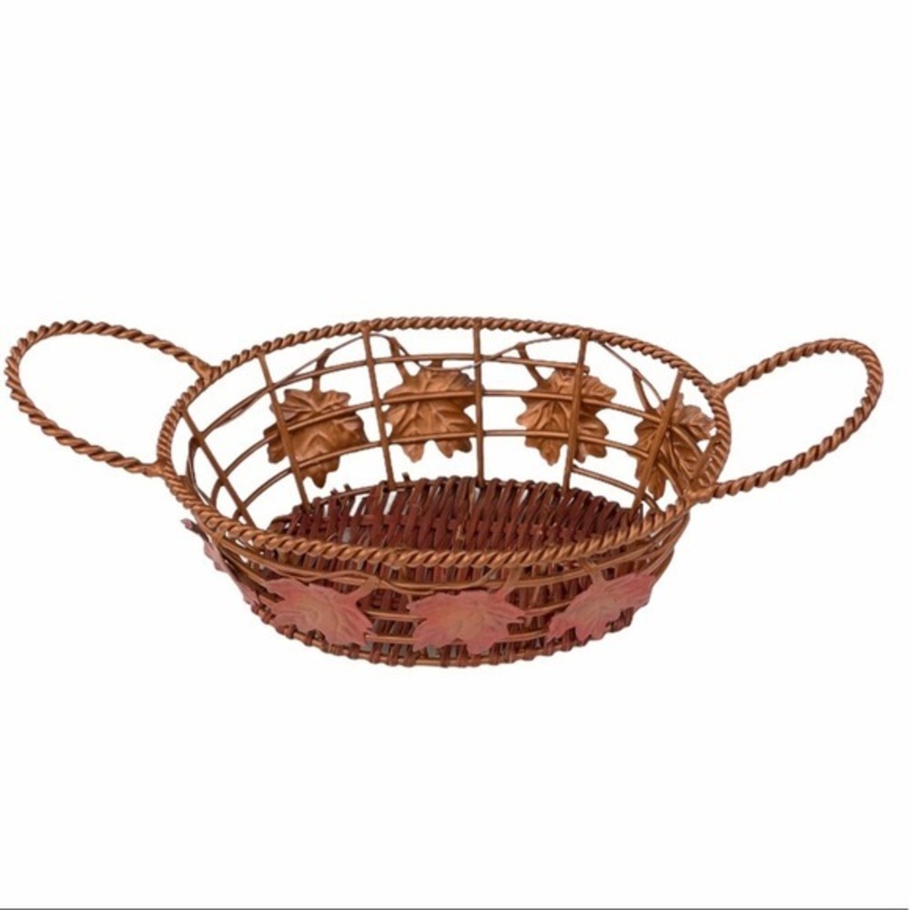 Oval Copper Wire Basket With Wicker Base Fall Decor